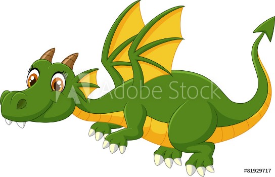 Picture of Cartoon green dragon flying